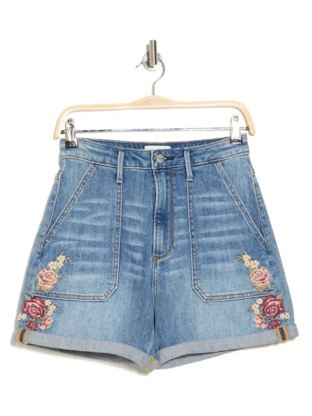 DRIFTWOOD High Waist Floral Embroidered Utility Shorts 26 - Picture 2 of 6